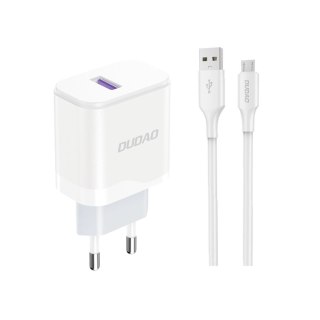 Ładowarka sieciowa USB-A 18W z kablem USB-A - microUSB biała