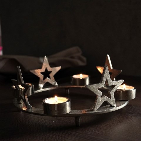 Świecznik na 4 tealight podstawka pod świeczkę aluminiowy święta gwiazda 4 sztuki 25 cm