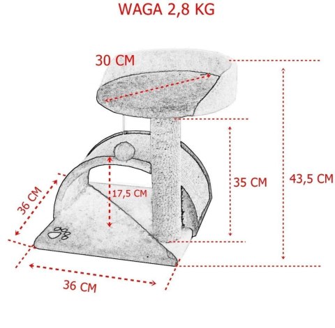 Drapak dla kota Legowisko+Budka biało-siwy 43cm