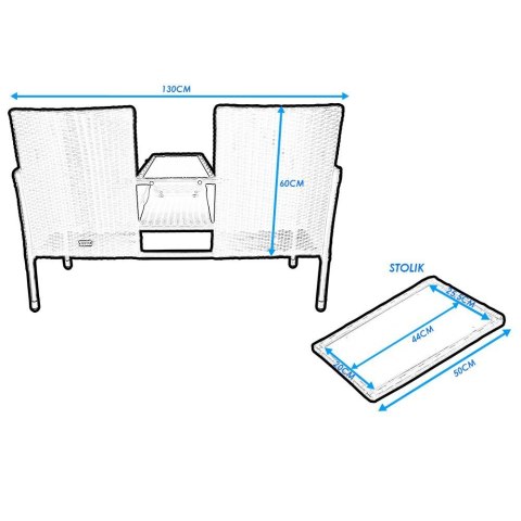 Dwuosobowa kanapa ogrodowa ze stolikiem rattanowa czarna