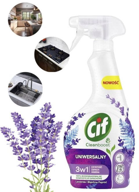 CIF Cleanboost Uniwersalny 3w1 Spray Czyszczacy Lawenda i Błekitna Paproć 500ml