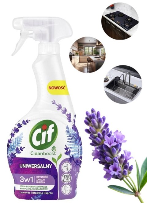 CIF Cleanboost Uniwersalny 3w1 Spray Czyszczacy Lawenda i Błekitna Paproć 500ml