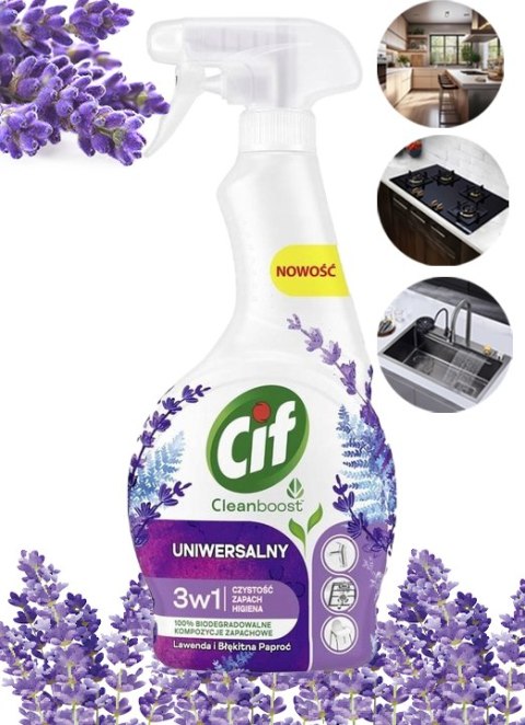 CIF Cleanboost Uniwersalny 3w1 Spray Czyszczacy Lawenda i Błekitna Paproć 500ml