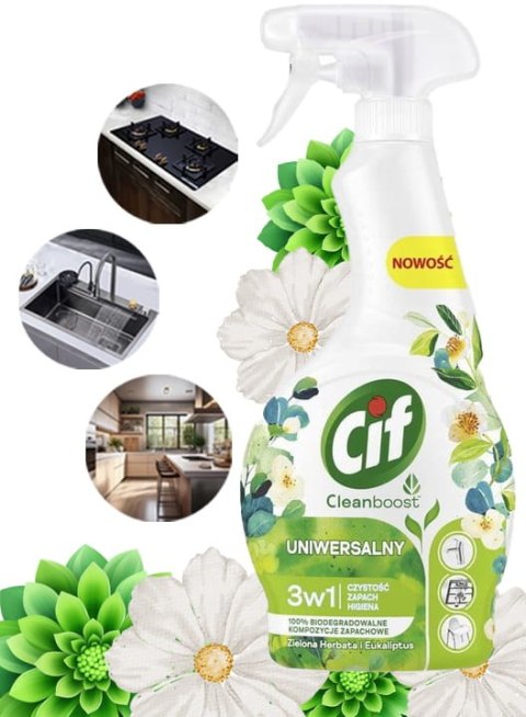 CIF Cleanboost Uniwersalny 3w1 Spray Czyszczacy Zielona Herbata i Eukaliptus