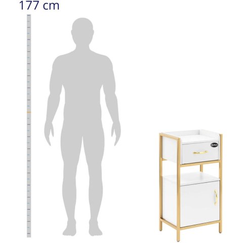 Szafka kosmetyczna fryzjerska 1 szafka 1 szuflada 38 x 32 x 82 cm - biało złota
