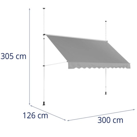 Markiza balkonowa tarasowa rozporowa zwijana ręcznie 300 x 120 cm - szara