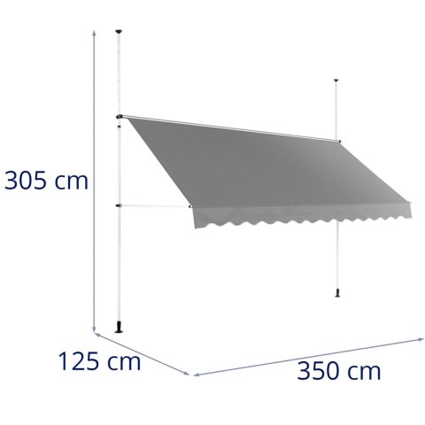 Markiza balkonowa tarasowa rozporowa zwijana ręcznie 350 x 120 cm - szara