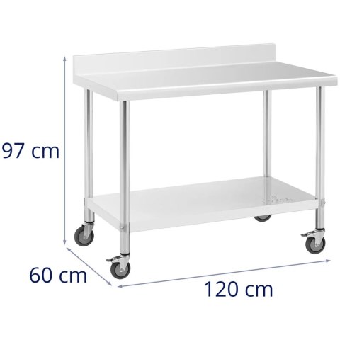 Stół blat roboczy przyścienny z rantem na kółkach 1 półka 120 x 60 cm do 158 kg