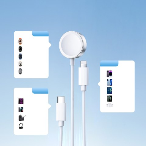 3w1 Kabel przewód USB-A z ładowarka indukcyjną + 1x iPhone Lightning + 1x USB-C 1.2m biały