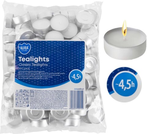 AURA Podgrzewacze Tealights Classic 4,5h 100 szt. p15-100