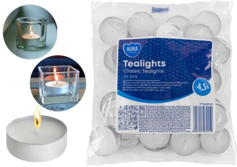 AURA Podgrzewacze Tealights Classic 4,5h 30 szt. p15-30