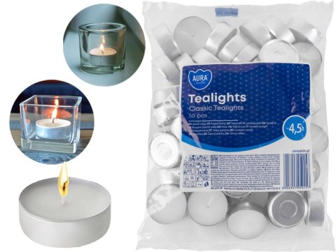 AURA Podgrzewacze Tealights Classic 4,5h 50 szt. p15-50