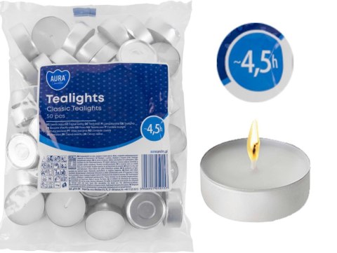 AURA Podgrzewacze Tealights Classic 4,5h 50 szt. p15-50