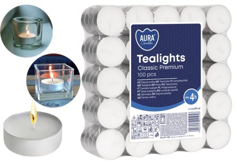 AURA Podgrzewacze Tealights Classic Premium 4h 100 szt. pf11-100s