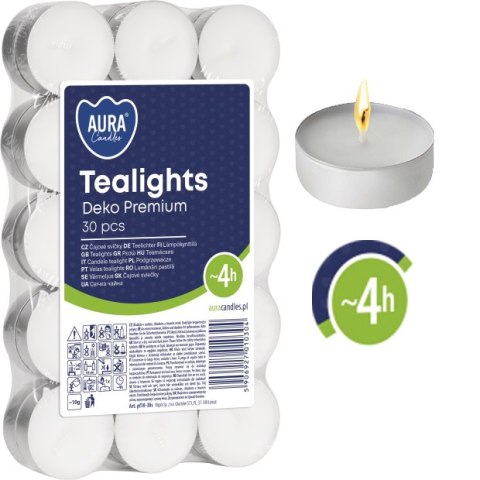 AURA Podgrzewacze Tealights Deko Premium 4h 30 szt. pf10-30s