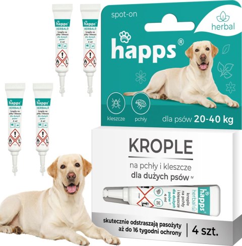 HAPPS Herbal - krople na pchły i kleszcze dla dużych psów 20 - 40kg 4szt.