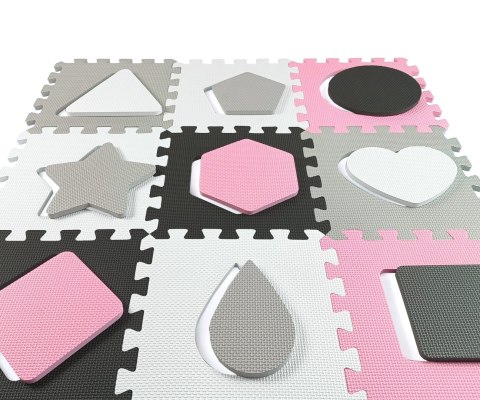 Mata piankowa puzzle Jolly 3x3 Shapes - Pink Grey