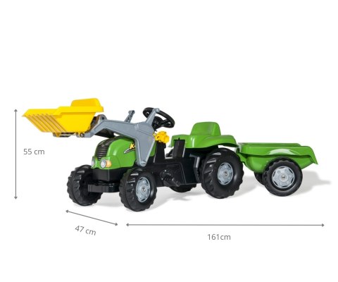 Rolly Toys 023134 Traktor Rolly Kid X z łyżka i przyczepa Zielony