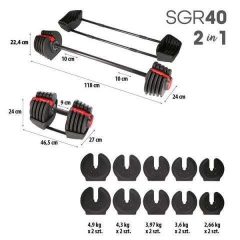 SGR40 PRO SET 2W1 ZESTAW REGULOWANYCH SZTANGIELEK 43,5 KG HMS