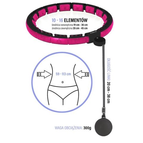 HHM16 HULA HOP BLACK/PINK Z MAGNESAMI I OBCIĄŻNIKIEM + LICZNIK HMS