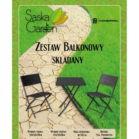 ZESTAW MEBLI BALKONOWYCH STÓŁ 58X58X70CM I 2 KRZESŁA CZARNY