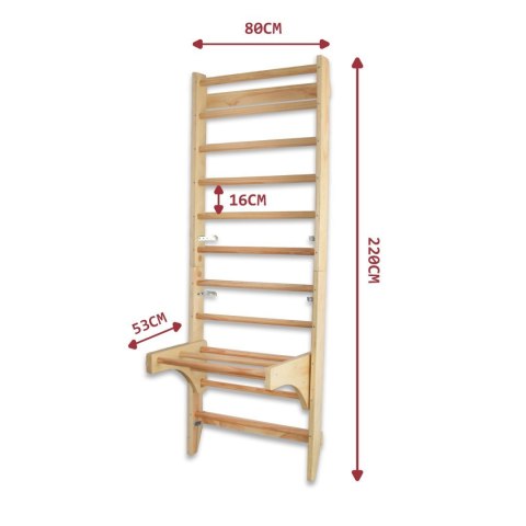 Drabinka gimnastyczna drewniana z drążkiem 220 cm regulowana solidna domowa