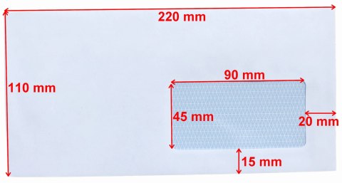 Koperta DL biała SK samoklejąca 110x220 mm - okienko 90x45 mm - 100 szt.