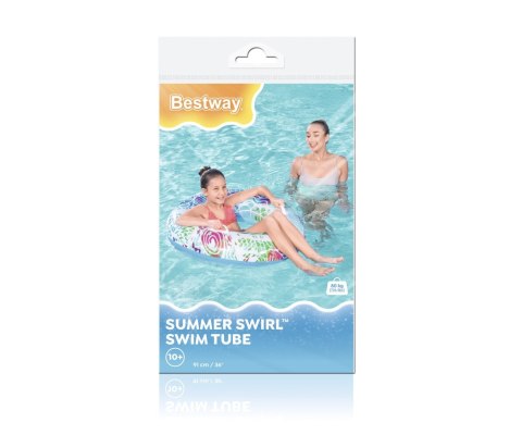 Bestway 36084 Koło do pływania z uchwytami Zawijasy Zielono-Niebieskie 91cm