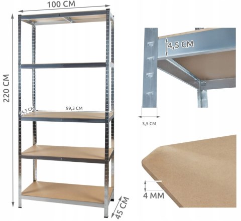 Regał magazynowy 220x100x45 cm - 5 Półek