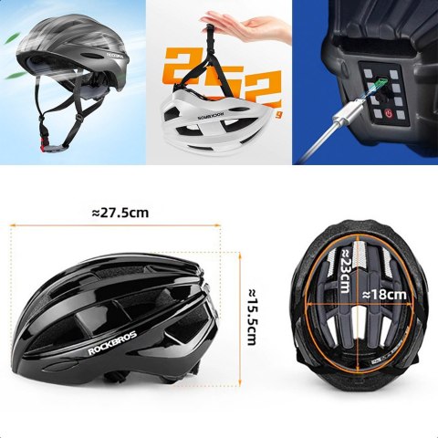 Kask rowerowy MTB z wbudowanymi diodami LED USB czerwone światło szary