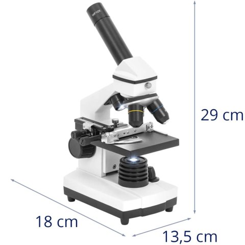 Mikroskop optyczny szkolny LED z regulowanym zaciskiem powiększenie 40-400x