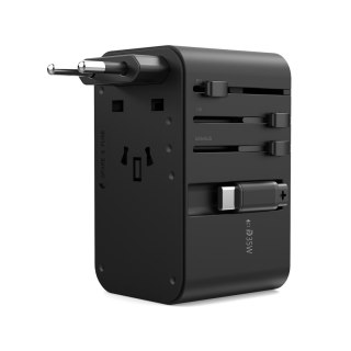 Adapter ładowarka podróżna 35W EU / US / AUS / UK z wbudowanym kablem USB-C - czarny