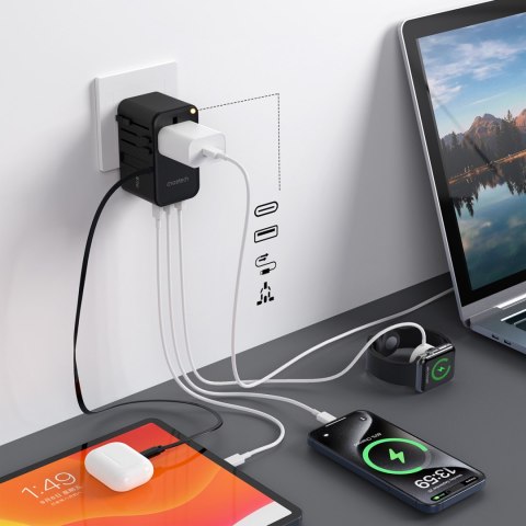 Adapter ładowarka podróżna 35W EU / US / AUS / UK z wbudowanym kablem USB-C - czarny