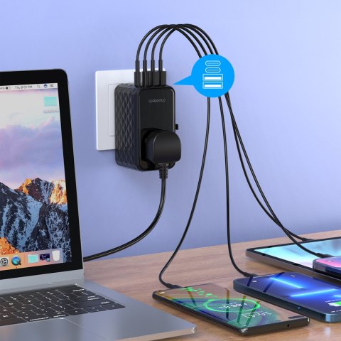 Adapter ładowarka podróżna EU / US / AUS / UK 2x USB-C 2x USB-A 100W - czarny