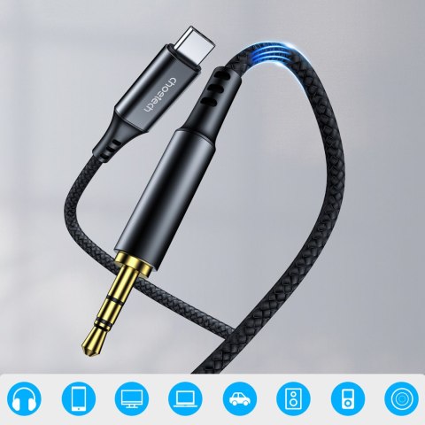 Kabel przewód audio AUX USB-C - mini jack 3.5mm 2 m - czarny