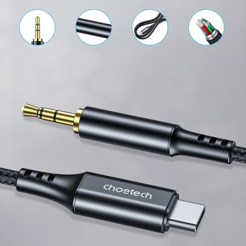 Kabel przewód audio AUX USB-C - mini jack 3.5mm 2 m - czarny