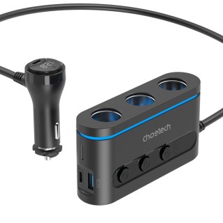 Ładowarka samochodowa + 3x gniazdo zapalniczki 2x USB-C PD 1x USB-A QC - czarna