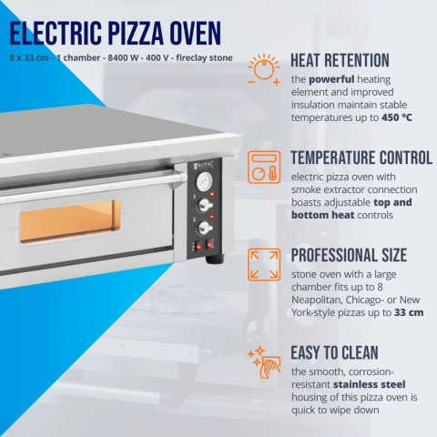 Piec do pizzy elektryczny z szamotem na 8 pizz śr. 33 cm 400 V 8400 W