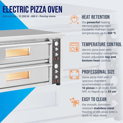 Piec do pizzy podwójny z szamotem na 12 pizz śr. 33 cm 400 V 13200 W