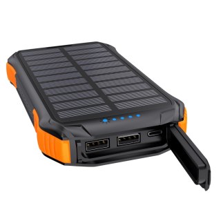 Powerbank ładowarka solarna 10000 mAh 2x USB-A - czarno-pomarańczowy