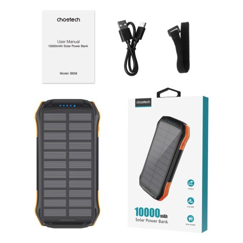 Powerbank ładowarka solarna 10000 mAh 2x USB-A - czarno-pomarańczowy