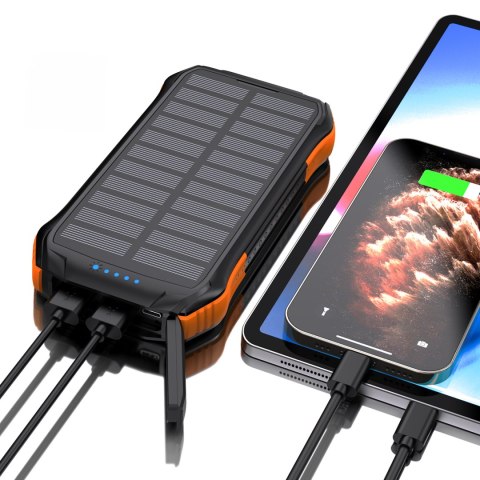 Powerbank ładowarka solarna 10000 mAh 2x USB-A - czarno-pomarańczowy