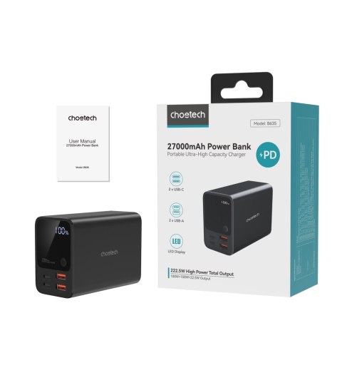 Powerbank stacja zasilania 27000 mAh 2x USB-A 2x USB-C 100W - czarny