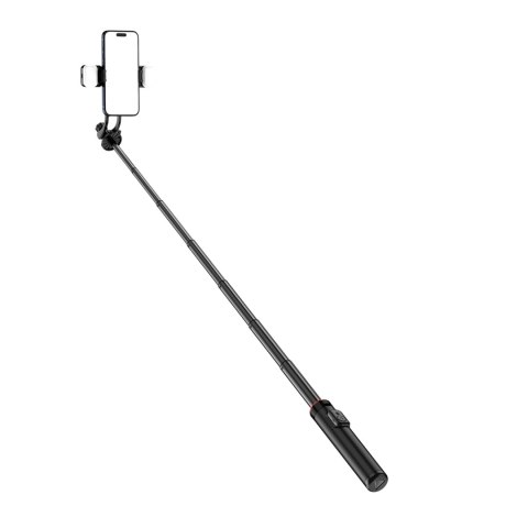 Selfie stick teleskopowy z pilotem + 2x lampka LED stojak tripod na telefon 1.3m aluminium - czarny