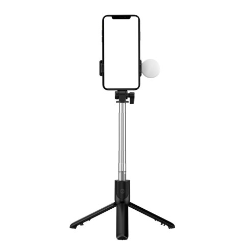 Selfie stick teleskopowy z pilotem + lampka LED stojak tripod na telefon 0.71m - czarny