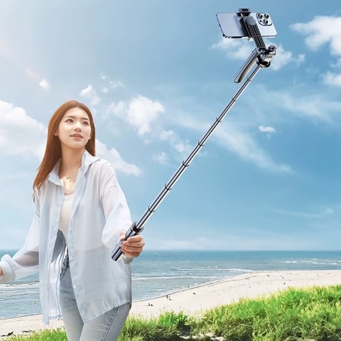 Selfie stick teleskopowy z pilotem statyw na telefon 1.75m aluminium - czarny