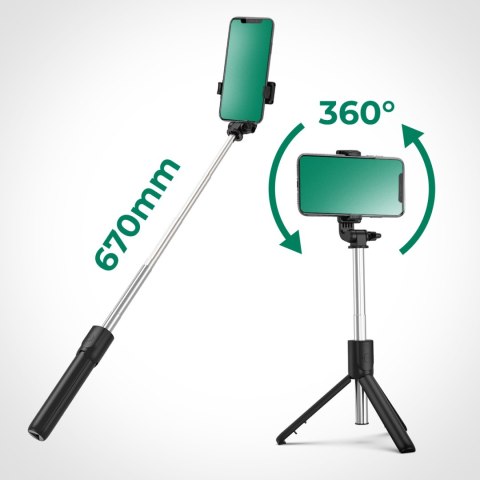 Selfie stick teleskopowy z pilotem stojak tripod na telefon 0.7m - czarny