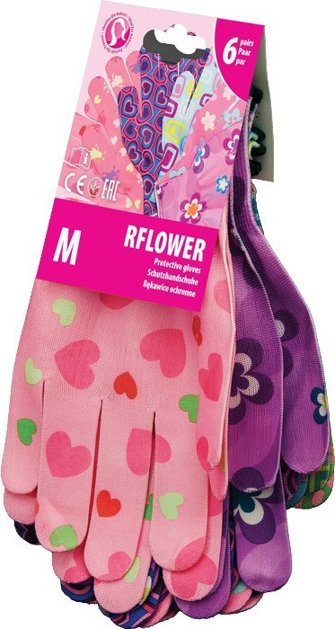 Rękawice ogrodowe / Kolorowe / RFLOWER - 6 Par (8 - M)