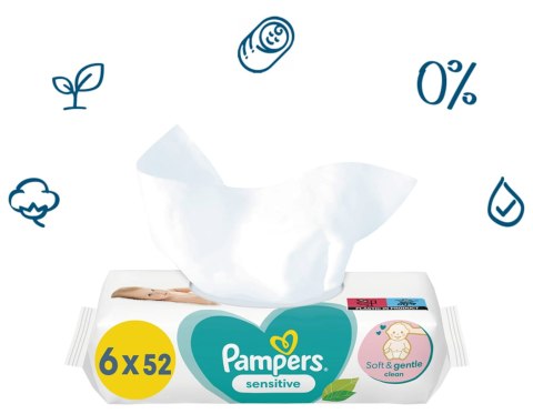 PAMPERS Chusteczki Nawilżane Sensitive 6 x 52 szt.