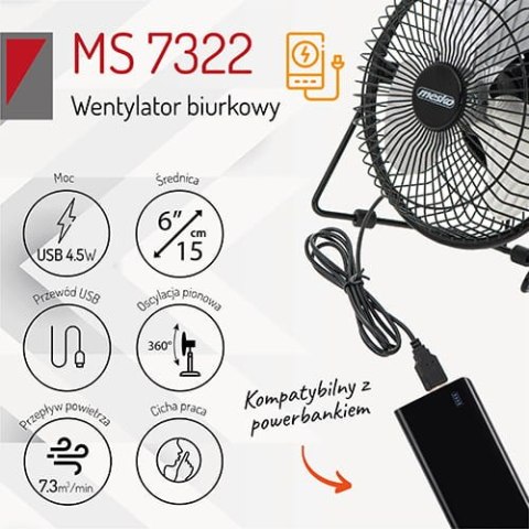 Wentylator Biurkowy USB 15cm MESKO MS 7322